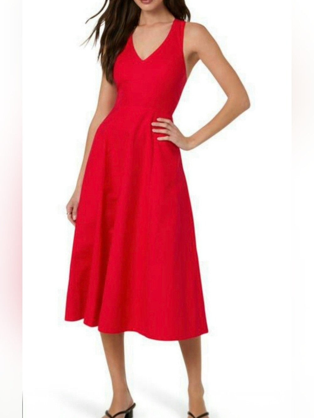 ASTR Bold Red Sleeveless V-Neck Midi Dress